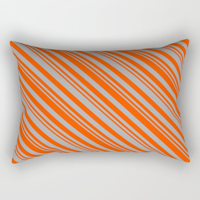 Red & Dark Grey Colored Striped/Lined Pattern Rectangular Pillow