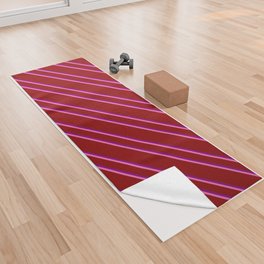 [ Thumbnail: Dark Red, Purple, and Hot Pink Colored Striped/Lined Pattern Yoga Towel ]