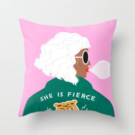 She is Fierce Pink and Green Throw Pillow