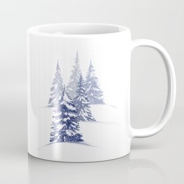 Snowy Winter Evergreens—Blue Coffee Mug
