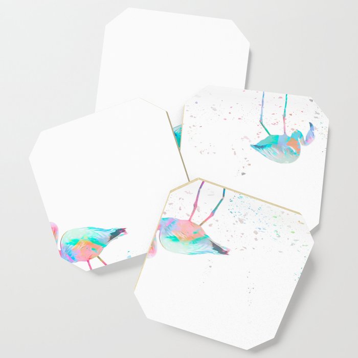 Pastel Pop up Colourful Flamingos Dropping Color Coaster