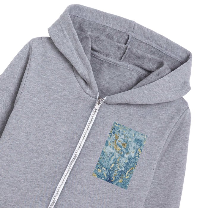 Turquoise Blue Marble & Gold Kids Zip Hoodie