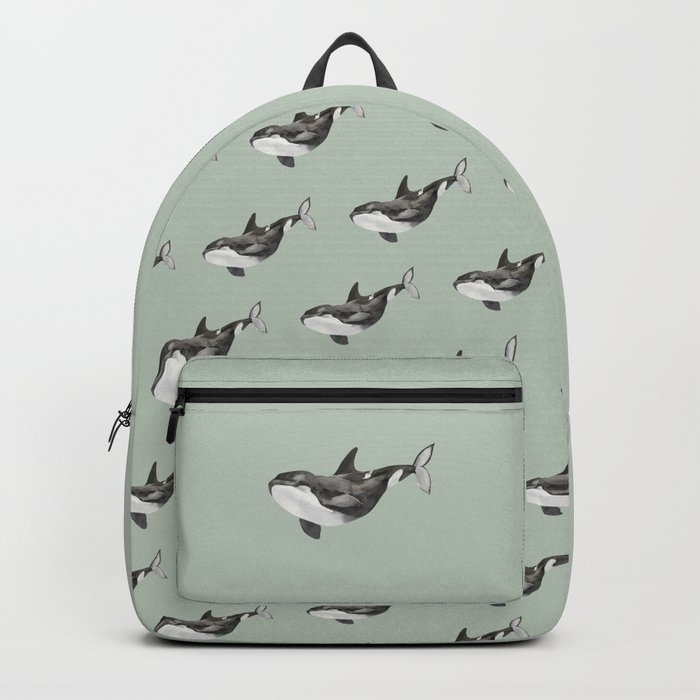 Orca Whale Mist Green Watercolour Sea Creature Backpack by The