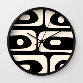 Mid Century Modern Piquet Abstract Pattern in Black and Almond Cream Wall Clock