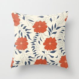 Red flowers and dancing leaves Throw Pillow