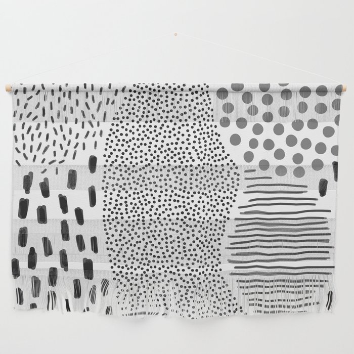 Abstract black and white pencil doodle pattern Wall Hanging