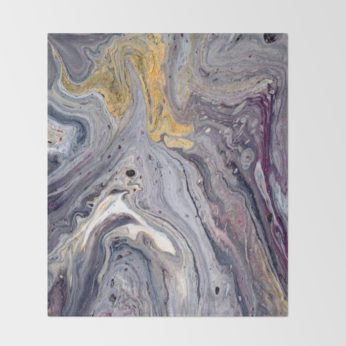 Gold Pink Purple Marbled Paint Throw Blanket By Ripinspacetime