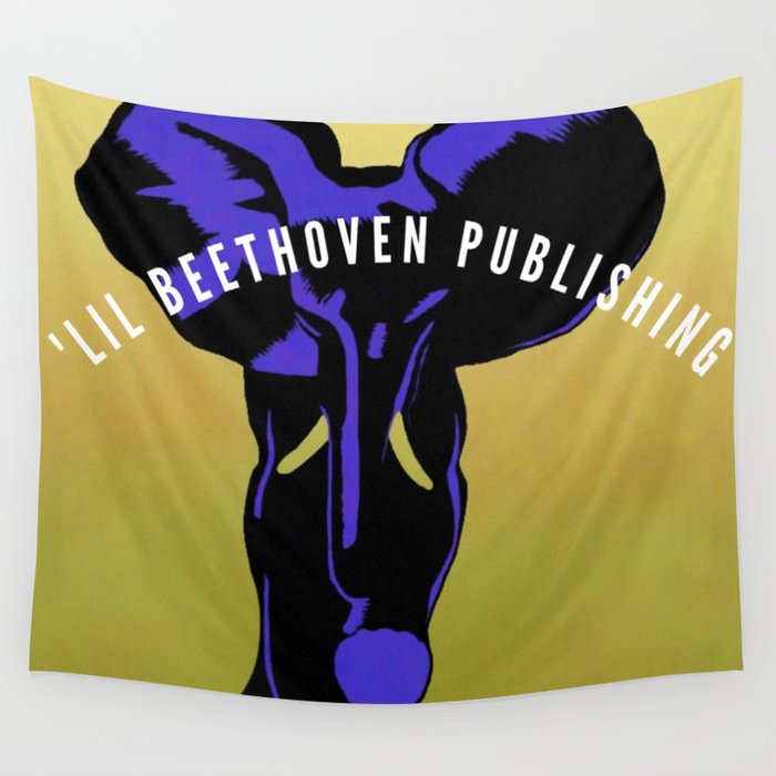 'Lil Beethoven Publishing gold logo avatar vintage book publishing artwork poster for writer's room, office, bar, dining room home decor Wall Tapestry