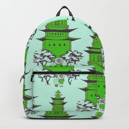 Vintage Chinese Pagoda Illustration (GREEN) Backpack