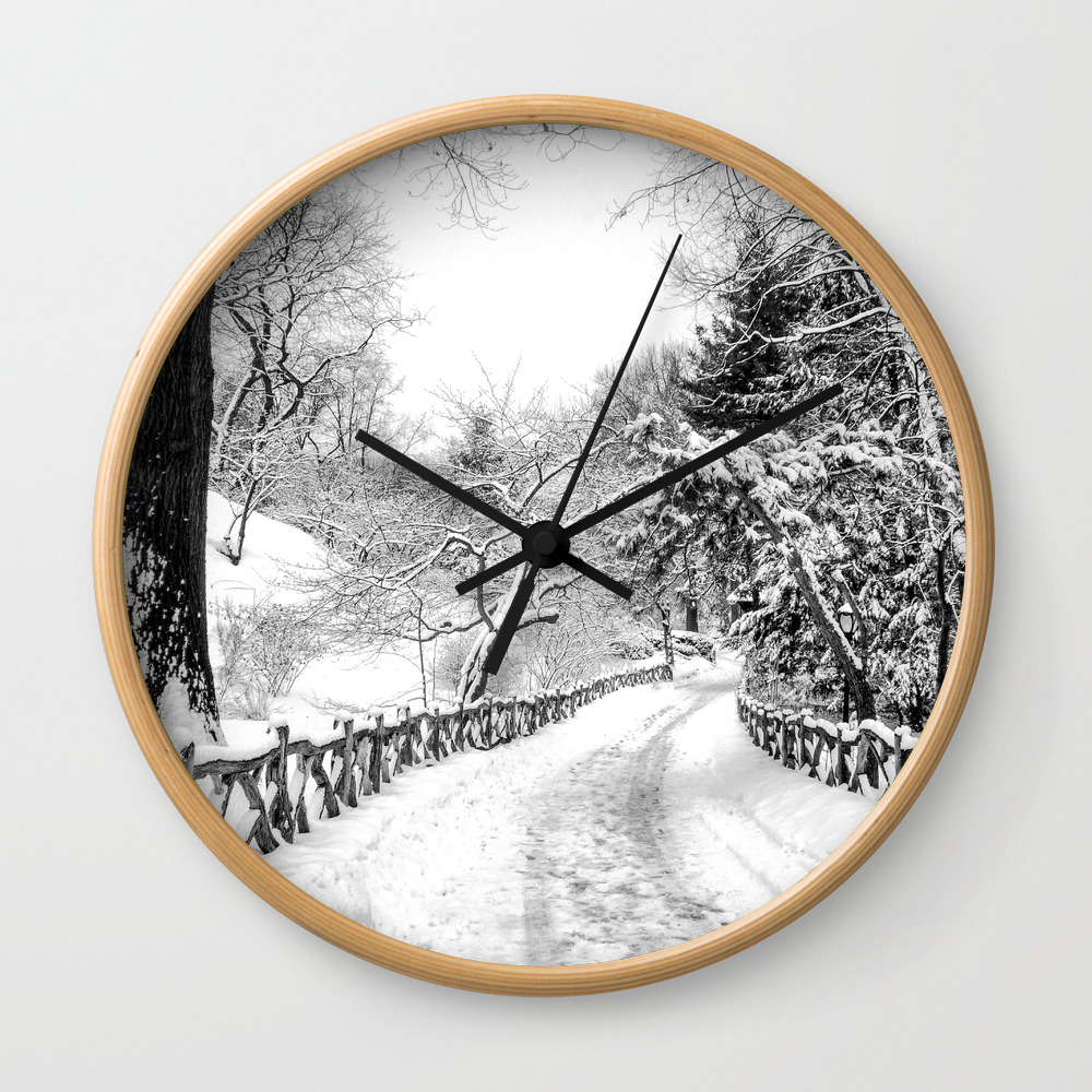 Central Park Winter Path In Shakespeare Garden Wall Clock By