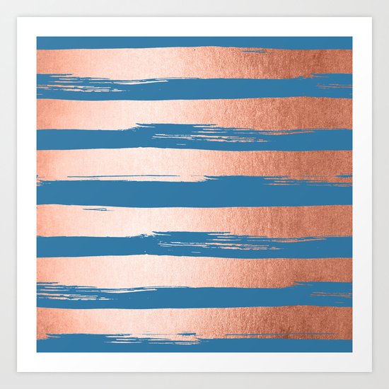 Trendy Stripes Sweet Peach Coral Pink + Saltwater Taffy Teal Art Print