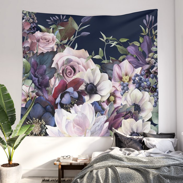 Dutch Style - Dark Moody Floral Wall Tapestry