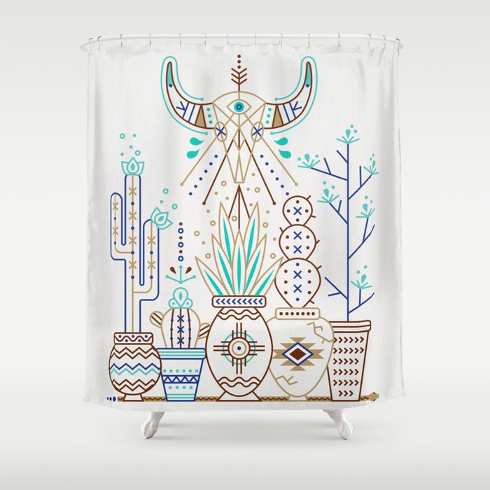 Santa Fe Garden Turquoise Brown Shower Curtain By Catcoq