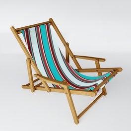[ Thumbnail: Dark Turquoise, Brown, Light Cyan, and Maroon Colored Lined/Striped Pattern Sling Chair ]