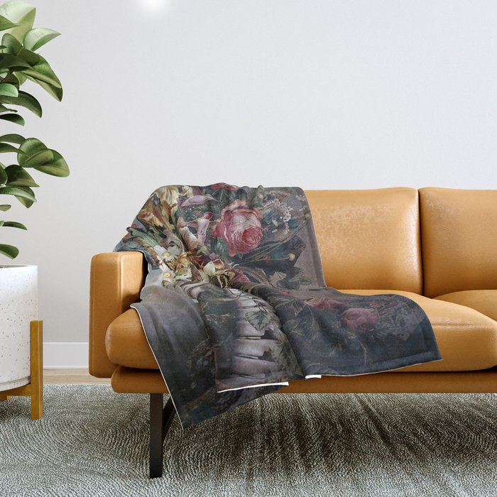 Flower skull Throw Blanket