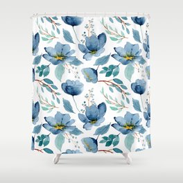Watercolor blue floral and greenery design Shower Curtain