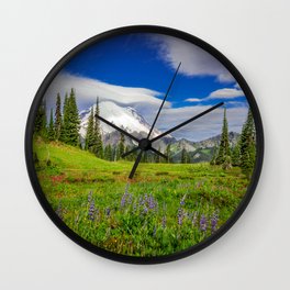 Mt Rainier and Wildflowers Wall Clock