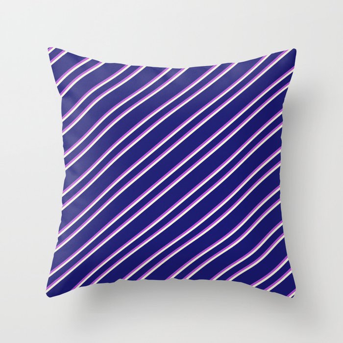 Midnight Blue, Orchid, and Beige Colored Lined Pattern Throw Pillow