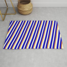 [ Thumbnail: Light Yellow, Blue & Chocolate Colored Lined/Striped Pattern Rug ]