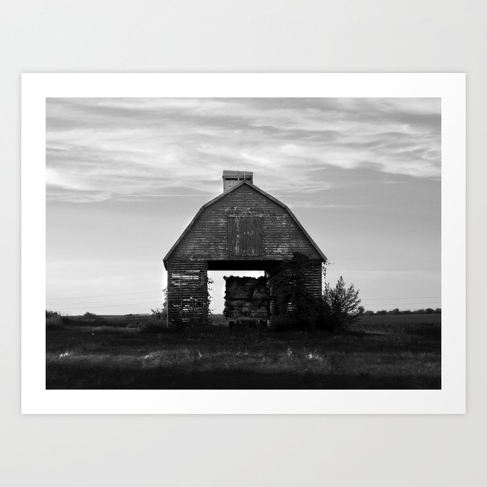 Country Corn Crib Black and White Farm Photography Art Print