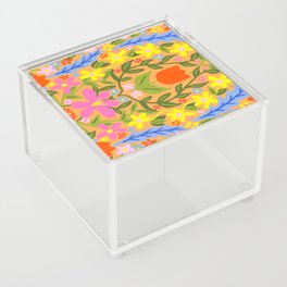 Modern Folk Art Flowers On Orange Acrylic Box
