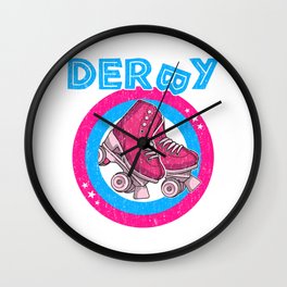 Roller Derby Girl 80s Skate Disco - Hot Pink & Blue Wall Clock