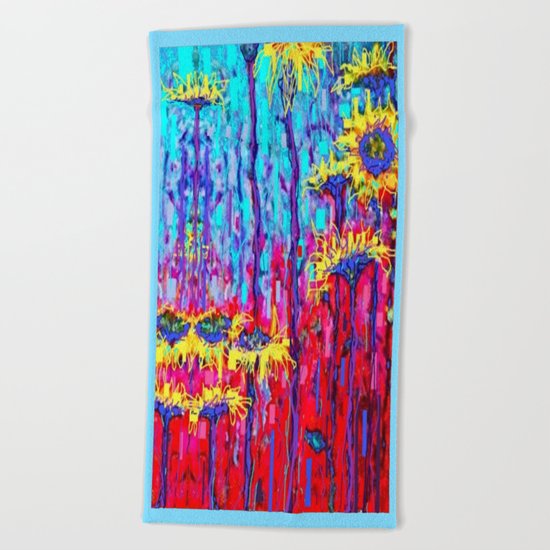Sunflower Field in Moonlight Abstract Beach Towel