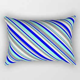 [ Thumbnail: Aquamarine, Grey, Beige & Blue Colored Pattern of Stripes Rectangular Pillow ]