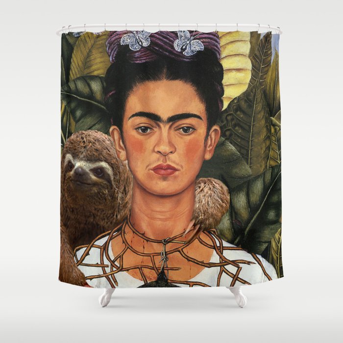 Frida Kahlo Self Portrait With A Sloth Shower Curtain By Geek Frida Kahlo Self Portrait With A Sloth Shower Curtain