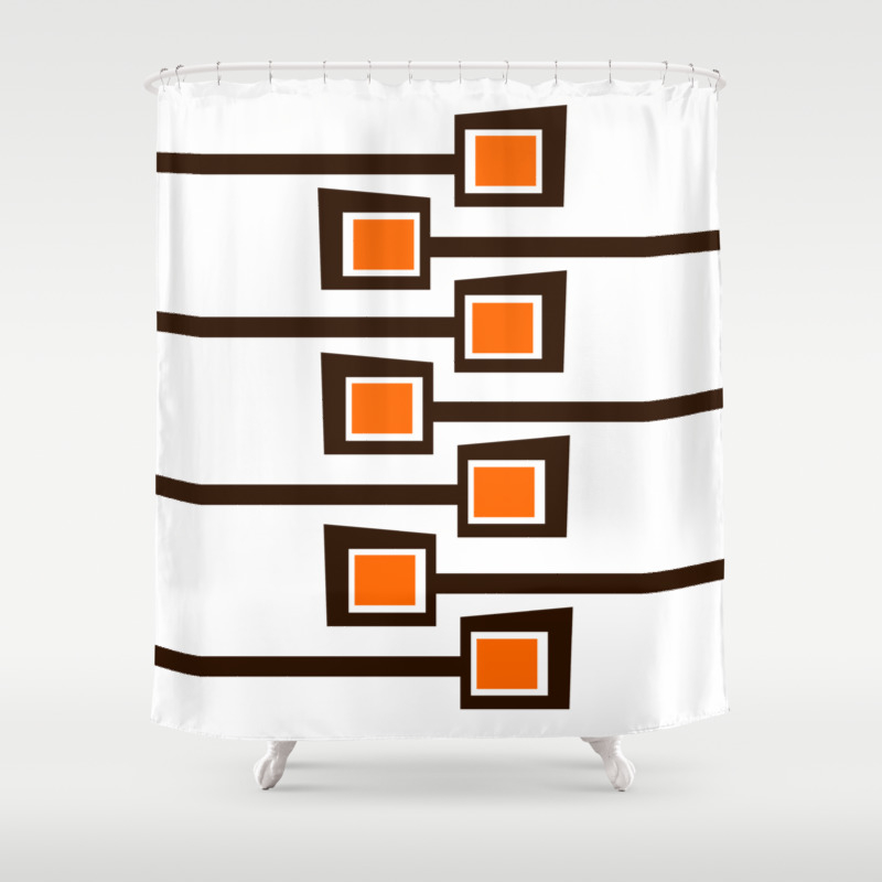 Mid Century Modern Orange And Brown Print On White Shower Curtain By Urbanplastic Society6