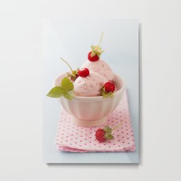 Strawberry icecream Metal Print | Bowl, Digital, Dessert, Photo, Icecream, Summer, Strawberies, Food, Strawberry, Pink 