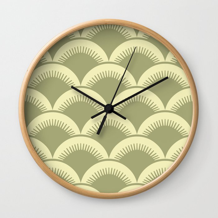 Japanese Fan Pattern Olive and Yellow Wall Clock