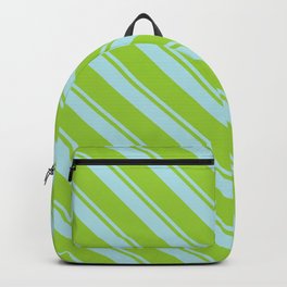 [ Thumbnail: Powder Blue and Green Colored Lines Pattern Backpack ]