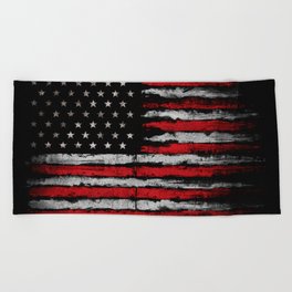 Red & white Grunge American flag Beach Towel