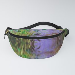 Water lily pond mirror reflection with bridge French garden floral landscape painting by Claude Monet Fanny Pack