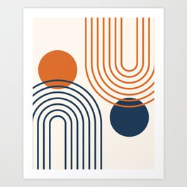 Mid Century Modern Geometric 199 in Navy Blue Orange Art Print