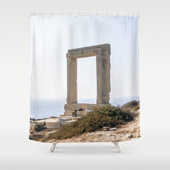 Portara of Apollo | Greek Stone Portal in Naxos | Summer Travel Photography | Golden Hour at the Cycaldic Islands Shower Curtain