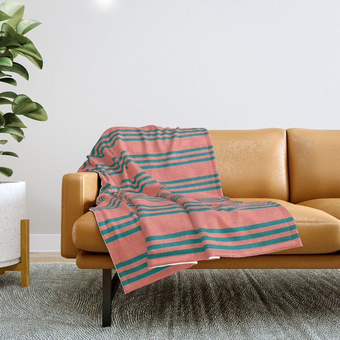 Salmon and Teal Colored Striped/Lined Pattern Throw Blanket