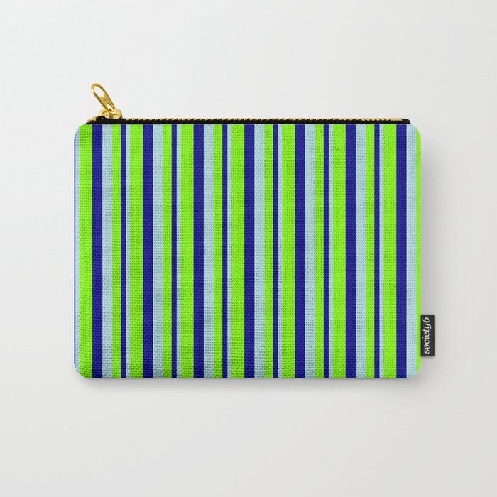 Powder Blue, Dark Blue, and Chartreuse Colored Lines Pattern Carry-All Pouch