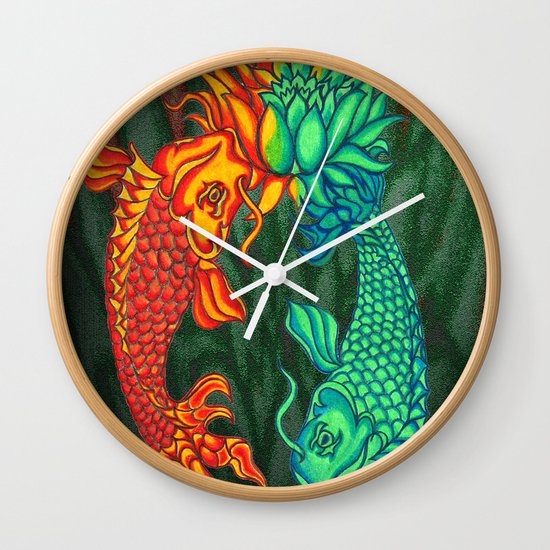 Koi Fish Lotus Wall Clock