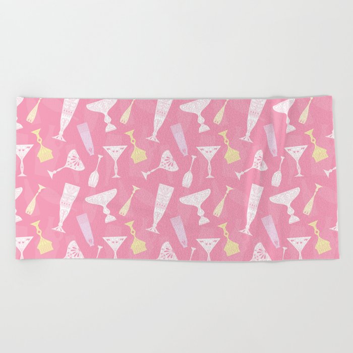 Cocktail Hour (Pink) Beach Towel