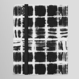 Black and white squares with white lines grunge pattern iPad Folio Case