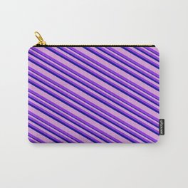 [ Thumbnail: Plum, Purple & Dark Blue Colored Lines Pattern Carry-All Pouch ]
