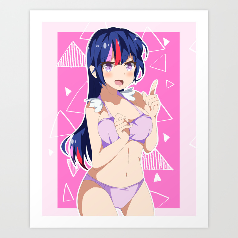 Blue Hair Anime Girl With Pink Bikini Art Print By Catifornia Society6