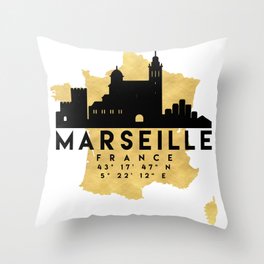 MARSEILLE FRANCE SILHOUETTE SKYLINE MAP ART Throw Pillow