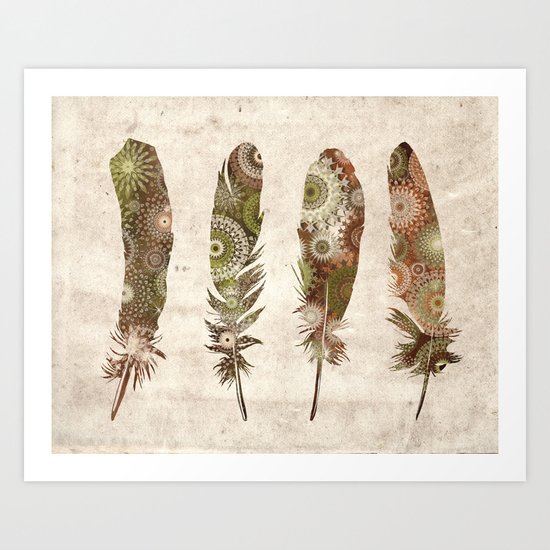 vintage mandala feathers Art Print