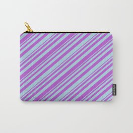 [ Thumbnail: Orchid and Light Blue Colored Lined Pattern Carry-All Pouch ]