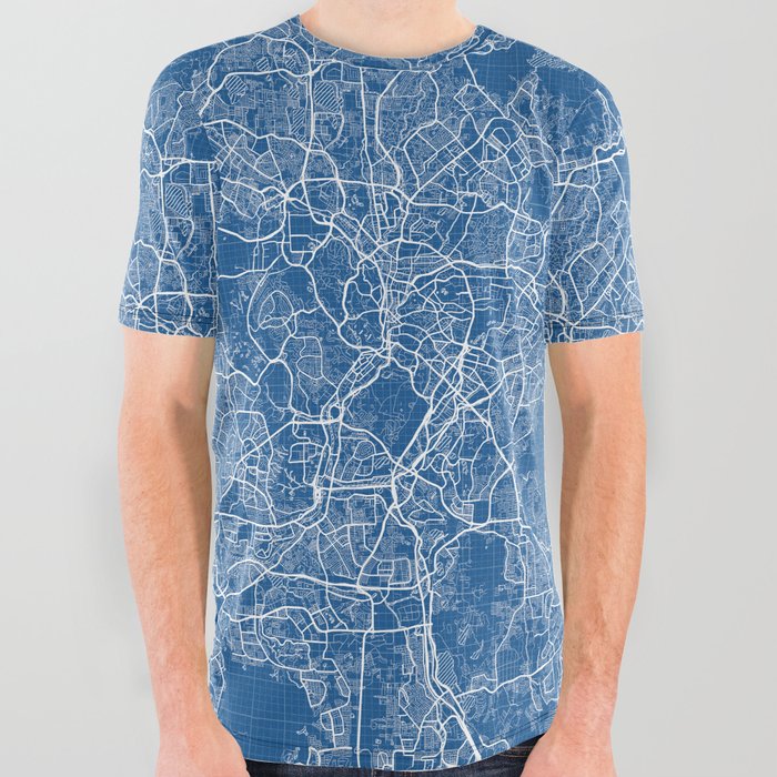 Kuala Lumpur City Map of Malaysia - Blueprint All Over Graphic Tee