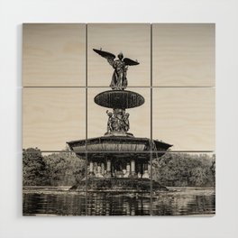 New York City Bethesda Fountain in Central Park black and white Wood Wall Art