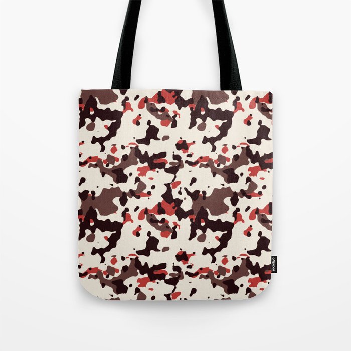 Borwn, Red and White Camouflage Tote Bag